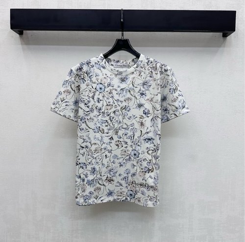 Dior Cotton Short-Sleeve T-Shirt with Floral Print