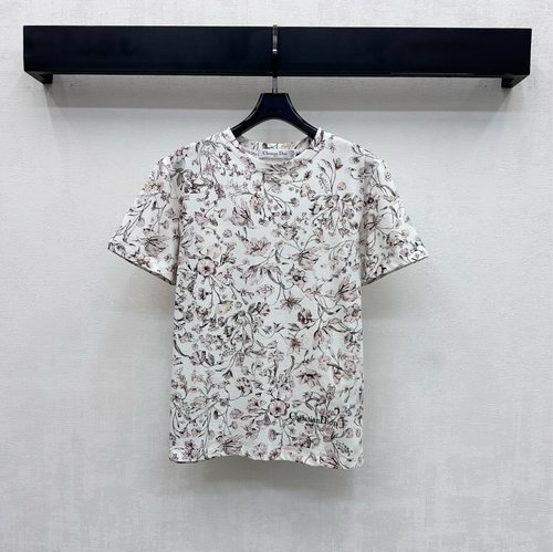 Dior Custom Imported Cotton T-shirt with Floral Print and Embroidered Logo