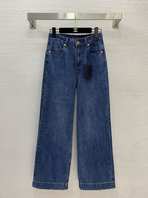 Louis Vuitton High-end Customized Straight-leg Jeans with Letter & Louis Print