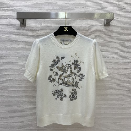 Dior High-end Customized Wool Knit Top with Embroidered Pegasus