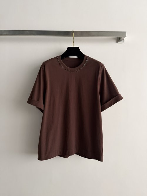 Loro Piana Breathable Round Neck Beaded Cotton Short - Sleeve T - Shirt