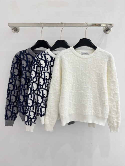 Dior Jacquard Letter Round - Neck Sweater in Blue, White and Grey Shades
