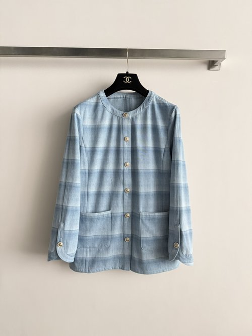 Chanel Light Blue Stripe Denim Jacket: Springtime Retro Elegance