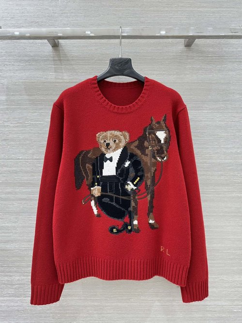 Loro Piana Equestrian Bear Appliqued Embroidered Top, Imported Alpaca Wool, Retro