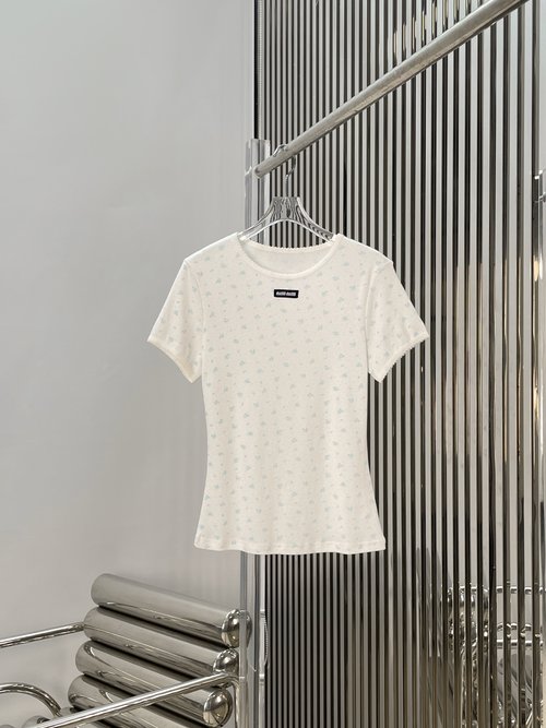 Miu Miu Blue Floral Print Sleeveless T-Shirt