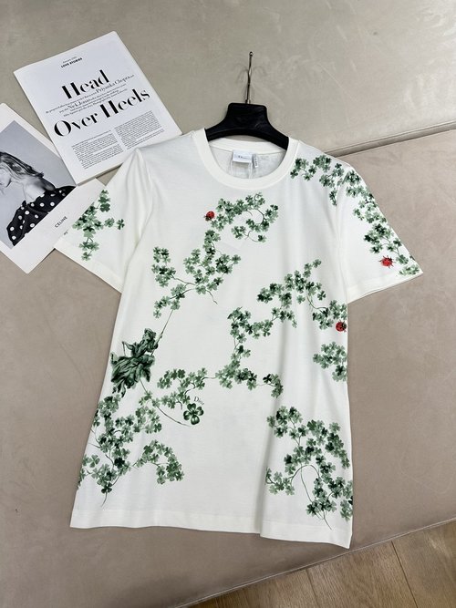 Dior Lucky Four-Leaf Clover Printed T-Shirt, Comfortable