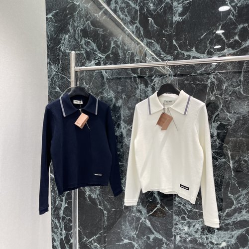 Miu Miu Classic College-Style Zip-Up Long-Sleeve Top