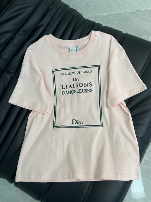 Dior Round-Neck Box Logo Short-Sleeve T-Shirt with French Slogan