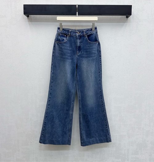 Celine Leather-label Straight-leg Jeans with Vintage Wash