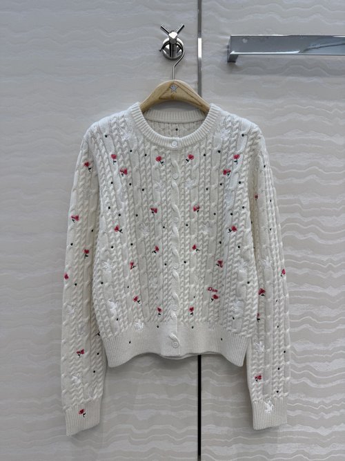 Dior Garden World Dove - Motif Embroidered Knit Cardigan