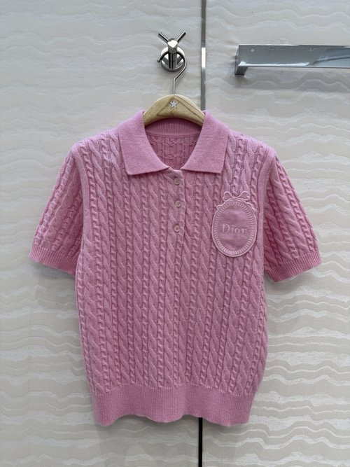 Dior Garden World Embroidered Polo Knit Top