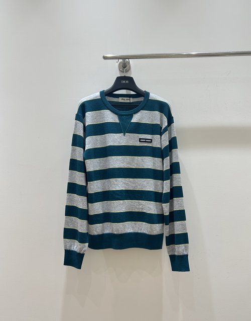 Miu Miu Eye-catching Green Stripe Knit Top