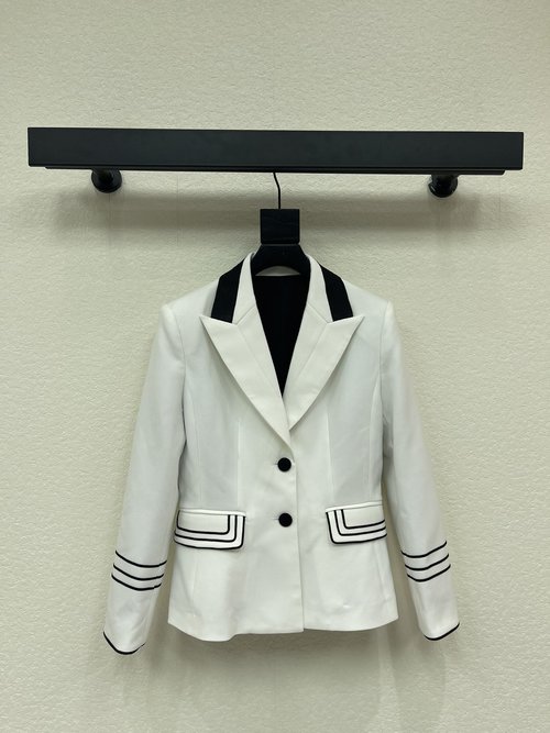 Dior Tailored Black and White Striped Suit Jacket with Collared Embroidery
