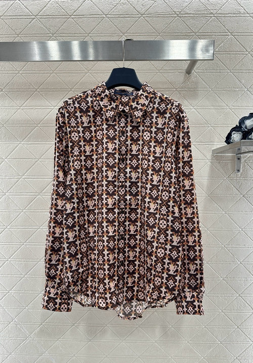 Louis Vuitton Print Silk Shirt with Classic Brown Monogram for Daily Elegance