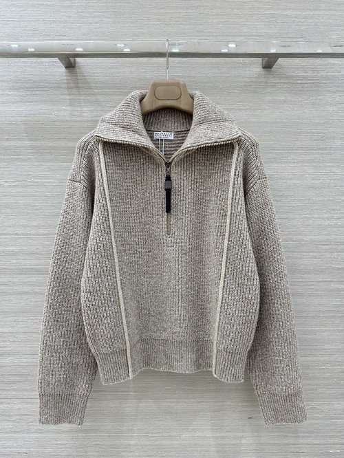 Brunello Cucinelli Popular BC Old Money Style Collared Half-Zip Sweater