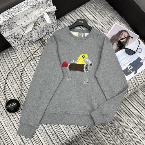 Dior Loose Round Neck Pony-Embroidered Sweatshirt