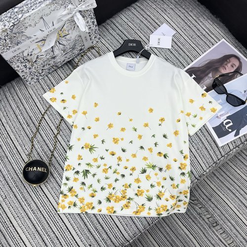 Dior Dio Daisy Print Round Neck Short Sleeve T-Shirt