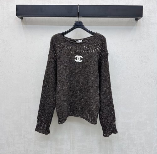 Chanel Crochet Knit Pullover with Hollow Logo and Double C