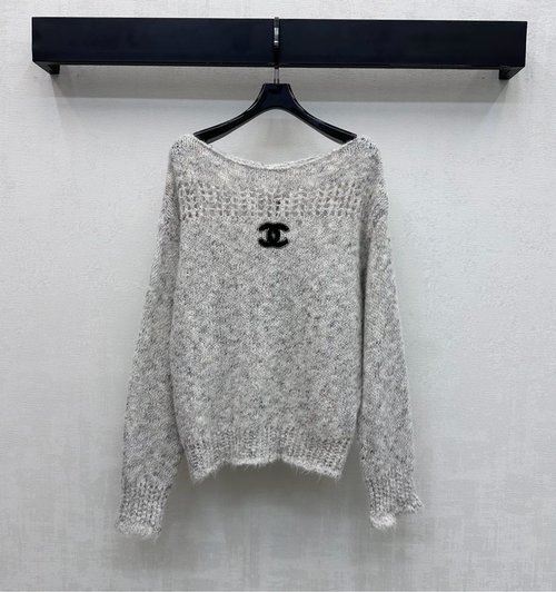 Chanel Crochet Knit Pullover with Hollow Logo and Double C