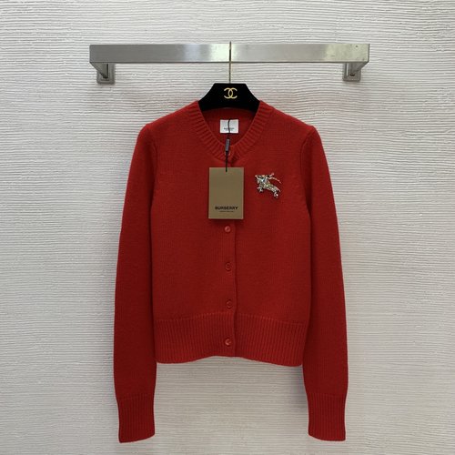 Burberry Sturdy Embellished Knit Cardigan Featuring Knight Insignia