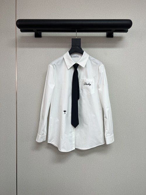 Dior Classic Embroidery Logo Cotton Shirt with Tie