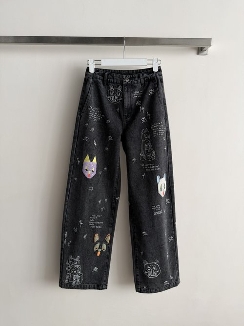 Louis Vuitton Artist Collaboration Jeans with Cat Patterns
