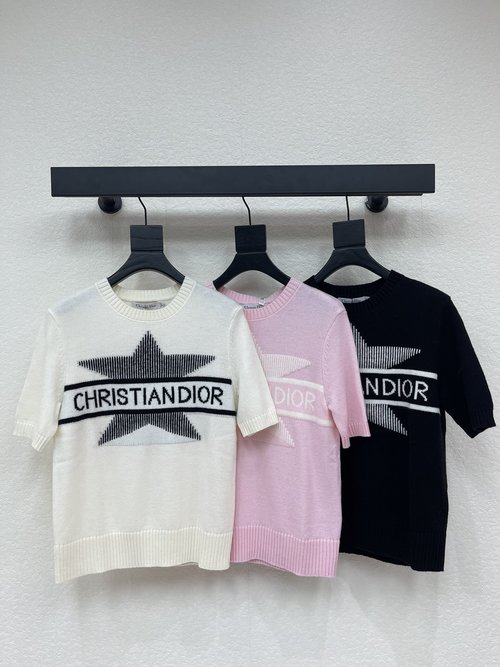 Dior Five-star Round Neck Knit Short-sleeve with Hooked Pattern