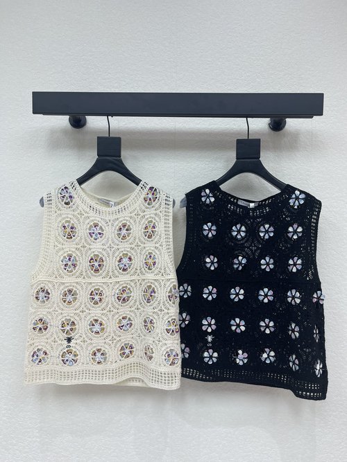 Dior Hollow Knit Vest with Scattered Pattern and Bee Emblem