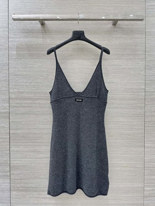 Miu Miu Exclusive High - Quality Solid Charcoal Knit Sling Dress