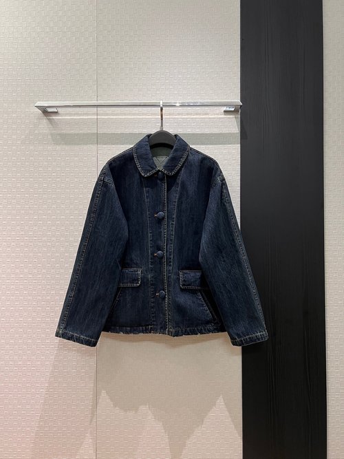 Prada Vintage Washed Denim Jacket with Doll Collar and Patchwork