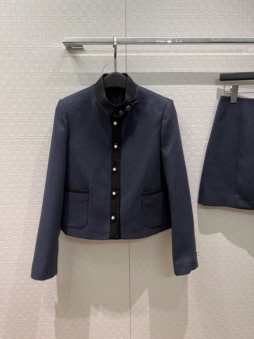 Dior Color-Blocked Short Coat with Bow and Matching Skirt