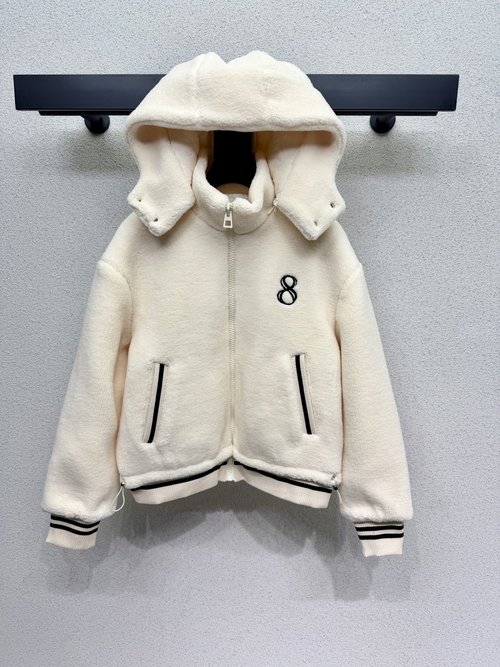 Dior Stylish Faux Lamb Wool Hooded Coat