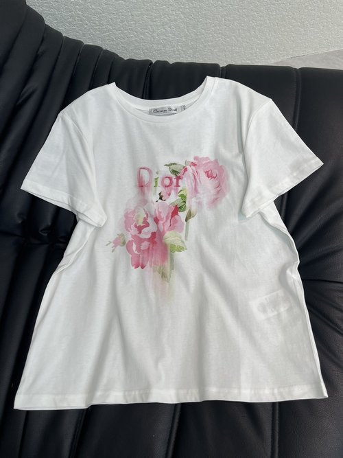 Dior Exquisite Flower Print Short Sleeve T-shirt with Logo