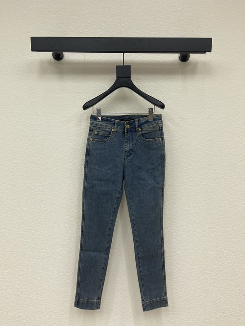 Louis Vuitton Vintage Washed Stretch Pencil Jeans – Slim Fit, Flattering Leg Lines, Leather Tag