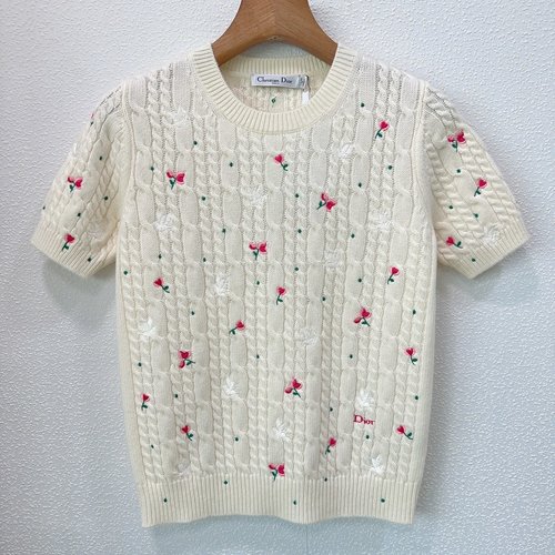 Dior High-quality Embroidered Round-neck Sleeveless Knit Top