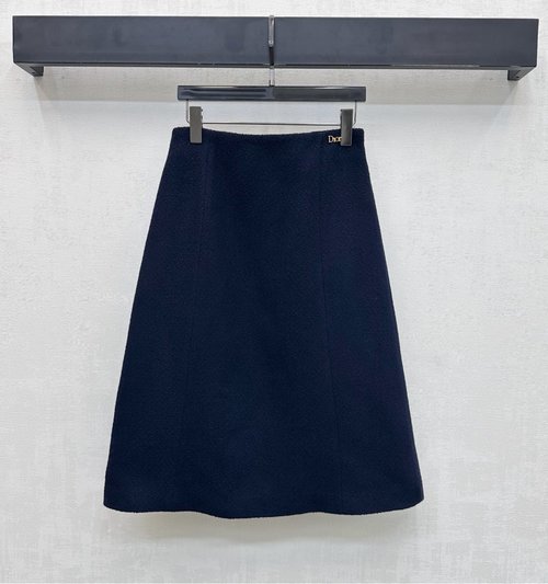 Dior Woolen High-Waisted Straight Skirt with Metal Logo Decor