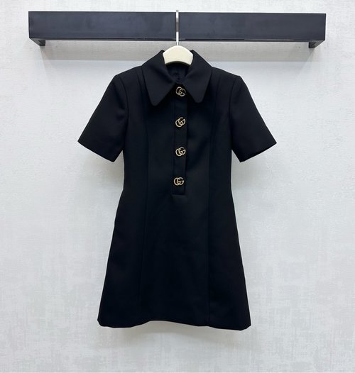 Gucci Blended Wool Lapel Sleeveless Dress with Double G Buttons