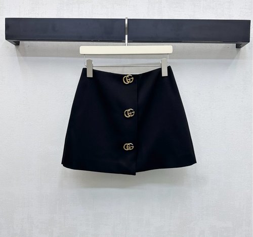 Gucci Custom Wool High-Waisted A-Line Skirt with Double G Decor
