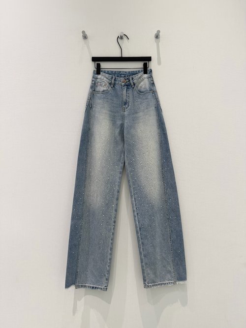 Loewe Glamorous High-Waisted Wide-Leg Jeans with Sparkling Details