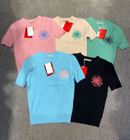 Dior Knitted Short-Sleeve Top with Multiple Colors