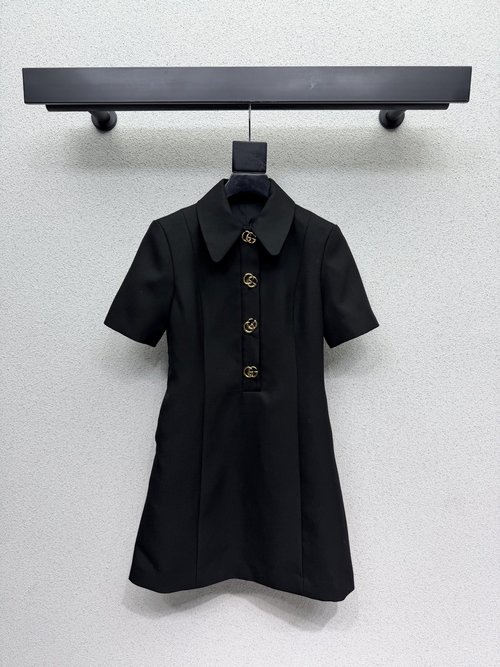 Gucci Commute-Ready Double-G Buttoned Short-Sleeved Wool Dress