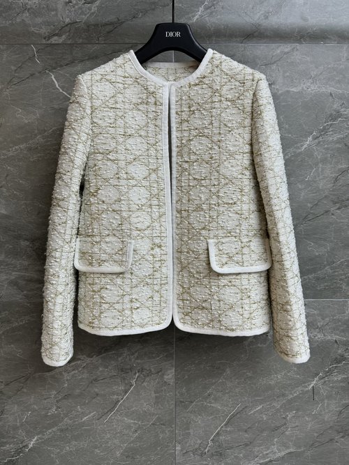 Dior Gold-Embroidered Vine Pattern Jacket, Round Neck