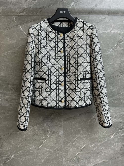 Dior Short Coat with Vine Check Pattern and CD Studs