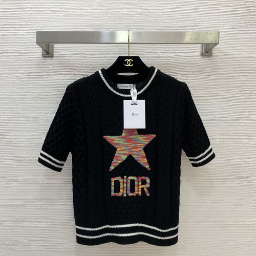 Dior Star Logo Twisted Lattice Short-sleeved Knit Top