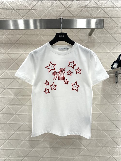 Dior Embroidery T-shirt with Unicorn and Star Pattern