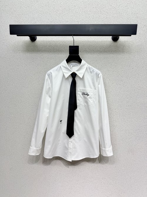 Dior Classic Elegant Shirt with Bee Pocket and Tie