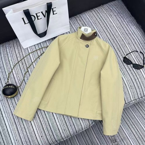 Loewe Elegant New Trench Coat with Embroidered Letters & Leather Trim Details