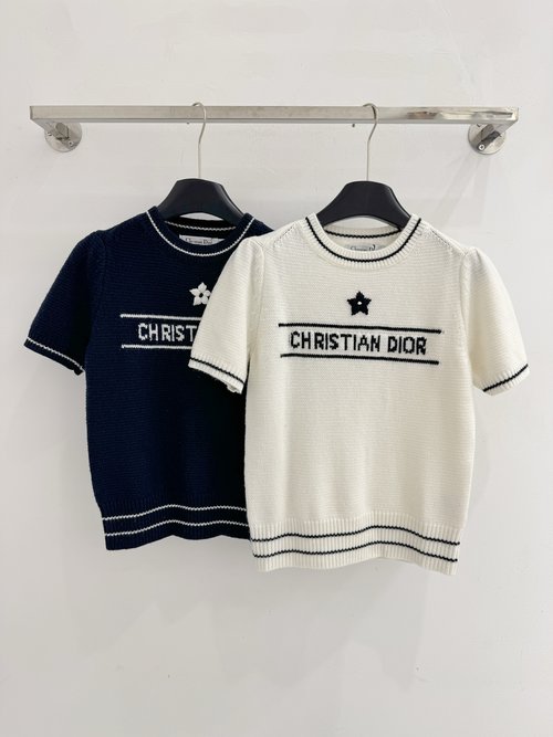 Dior Classic Star Logo Round Neck Sweater with Black Trim