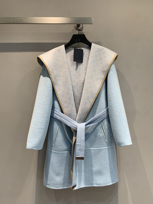 Louis Vuitton Wrap-style Mid-length Silk-wool Blend Coat with Big Lapel