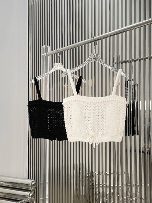 Chanel Hollow Knit Sling Vest in White and Black